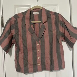 Madewell Rose and Charcoal Vertical Stripe Button-Down Top